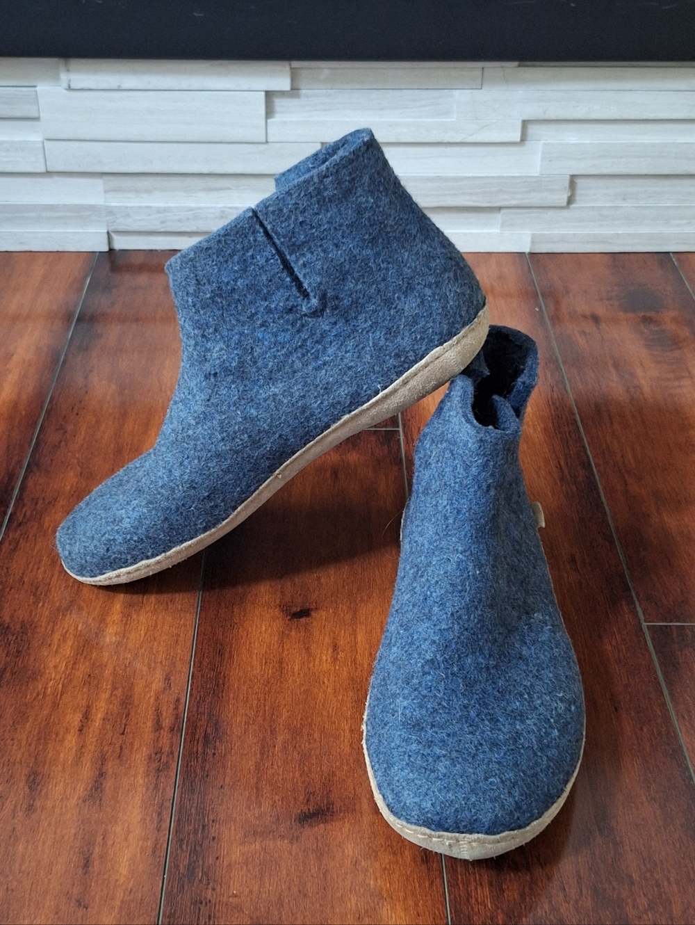 Glerups Wool Boot Slippers EU 46 US 12-13 Men Blue Felt Ankle Slippers